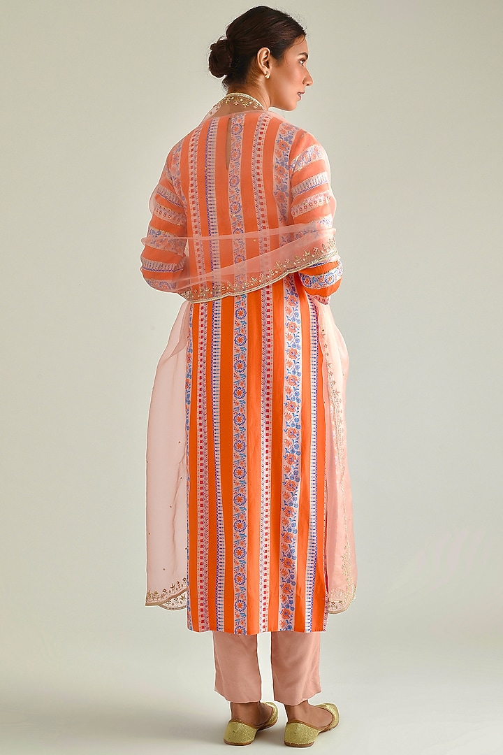 Orange Printed & Hand Embroidered Kurta Set by Pita Nila at Pernia's Pop Up Shop