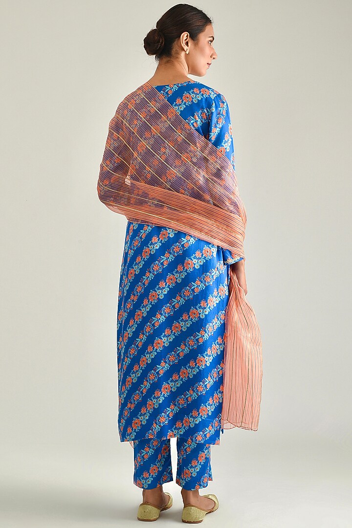 Cobalt Blue Printed & Hand Embroidered Kurta Set by Pita Nila at Pernia's Pop Up Shop