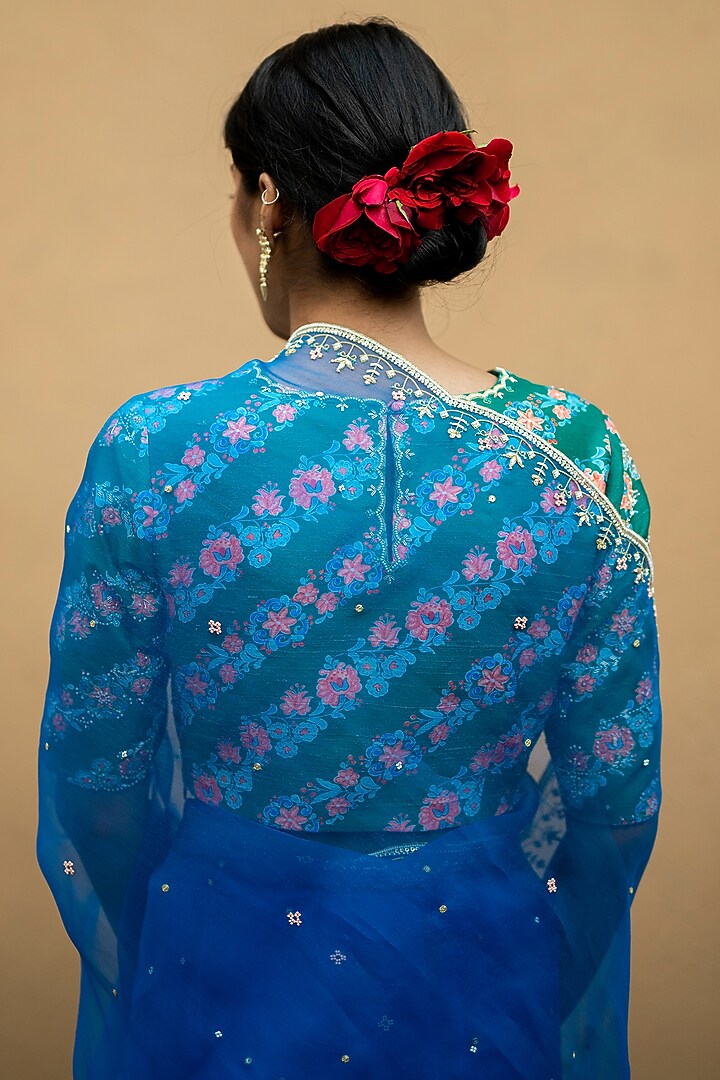 Cobalt Blue Hand Embroidered Wedding Saree Set by Pita Nila at Pernia's Pop Up Shop