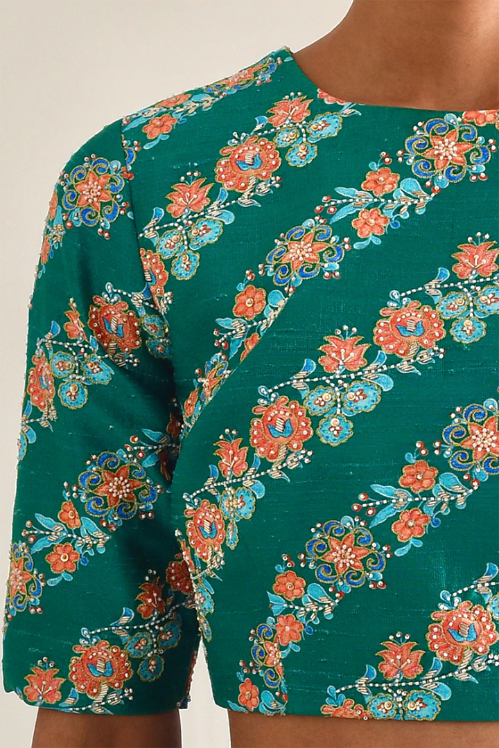 Cobalt Blue Hand Embroidered Wedding Saree Set by Pita Nila at Pernia's Pop Up Shop