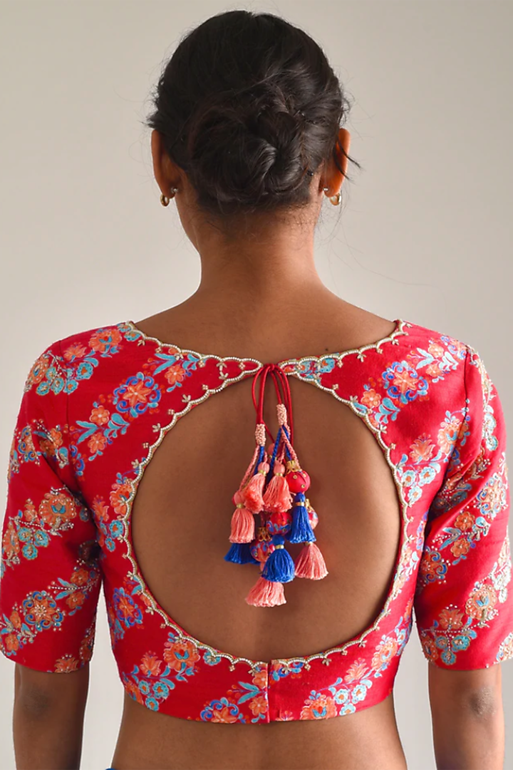 Cadet Blue Hand Embroidered Wedding Saree Set by Pita Nila at Pernia's Pop Up Shop