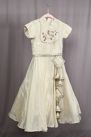 Cream Tissue Lehenga Set For Girls by Sky Is Pink