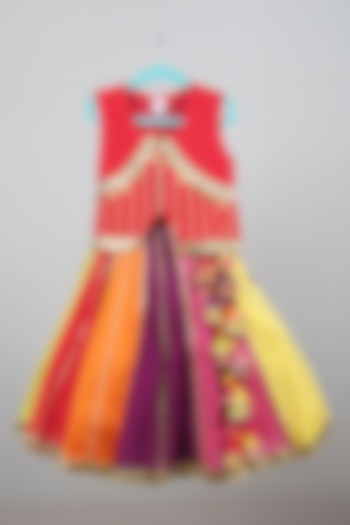 Multi-Colored Chiffon & Cotton Lehenga Set For Girls by Sky Is Pink at Pernia's Pop Up Shop