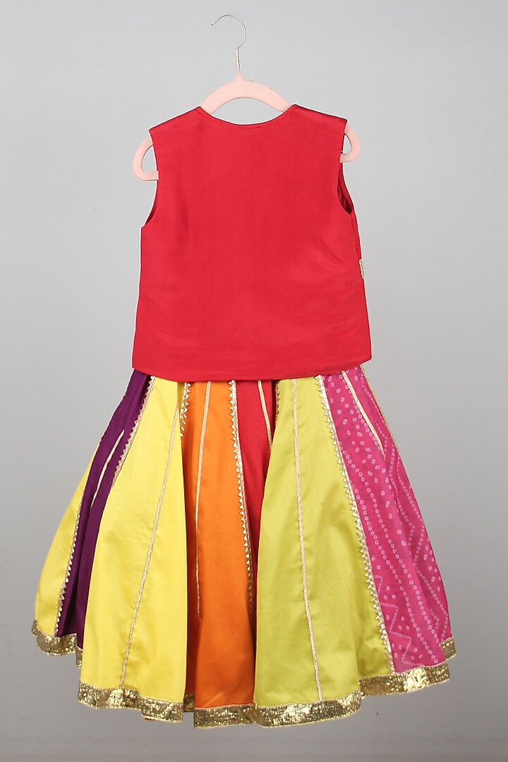 Multi-Colored Chiffon & Cotton Lehenga Set For Girls by Sky Is Pink at Pernia's Pop Up Shop