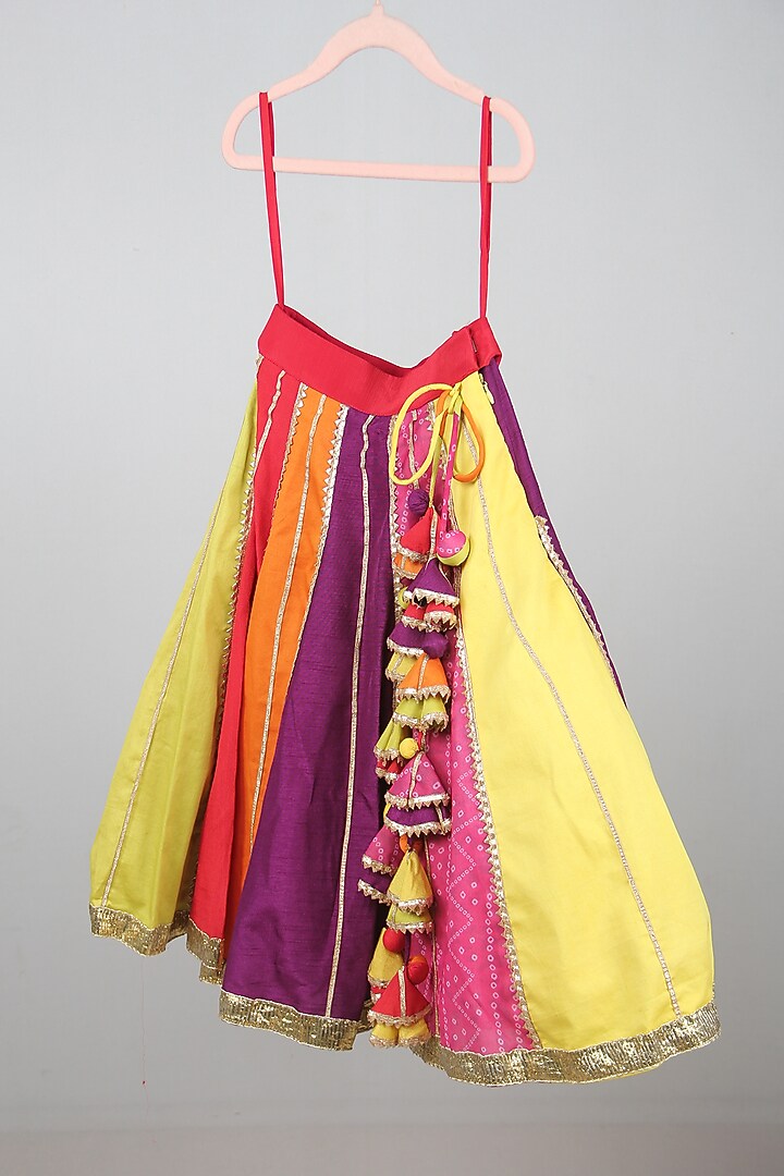 Multi-Colored Chiffon & Cotton Lehenga Set For Girls by Sky Is Pink at Pernia's Pop Up Shop