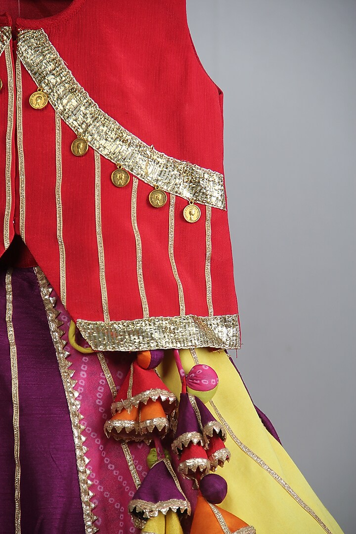 Multi-Colored Chiffon & Cotton Lehenga Set For Girls by Sky Is Pink at Pernia's Pop Up Shop