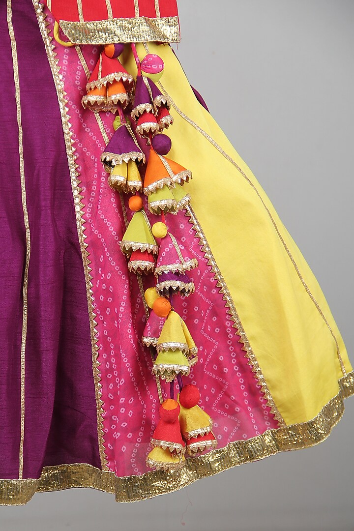 Multi-Colored Chiffon & Cotton Lehenga Set For Girls by Sky Is Pink at Pernia's Pop Up Shop