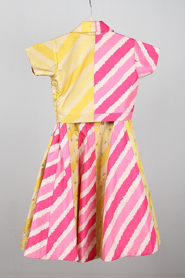 Pink Tussar Silk Printed & Embroidered Lehenga Set For Girls by Sky Is Pink at Pernia's Pop Up Shop