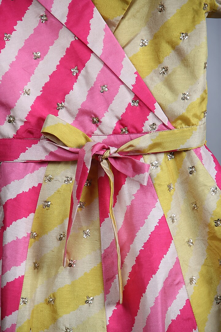 Pink Tussar Silk Printed & Embroidered Lehenga Set For Girls by Sky Is Pink at Pernia's Pop Up Shop