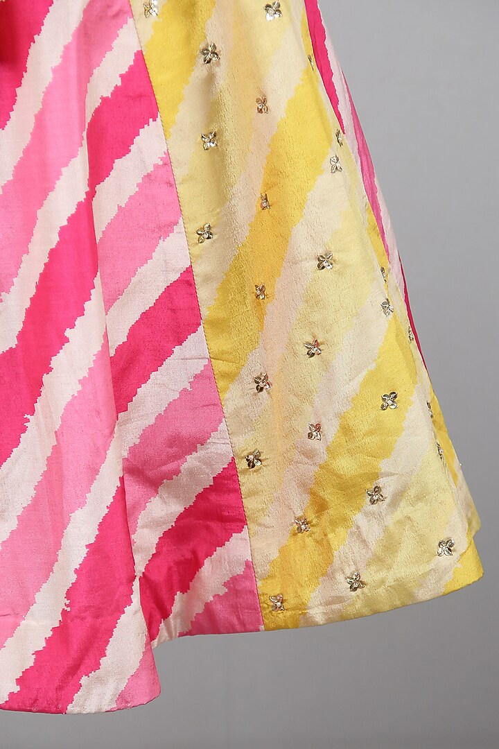 Pink Tussar Silk Printed & Embroidered Lehenga Set For Girls by Sky Is Pink at Pernia's Pop Up Shop