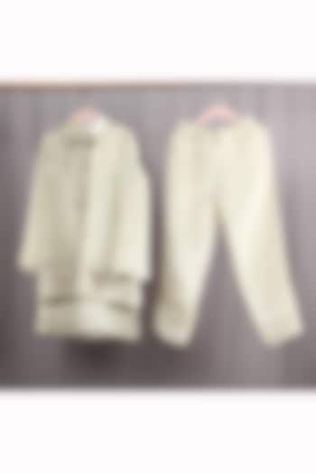 Cream Tissue Embroidered Nehru Jacket Set For Boys by Sky Is Pink at Pernia's Pop Up Shop