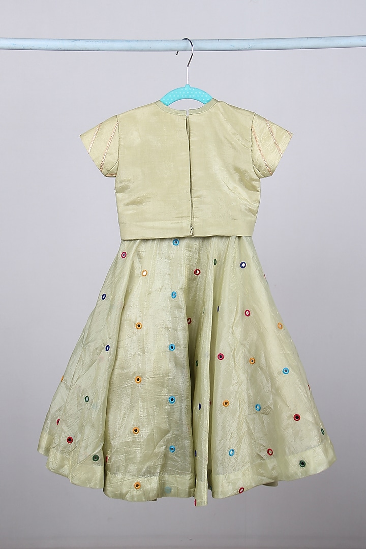 Mint Green Tabby Silk Mirror Embroidered Lehenga Set For Girls by Sky Is Pink at Pernia's Pop Up Shop