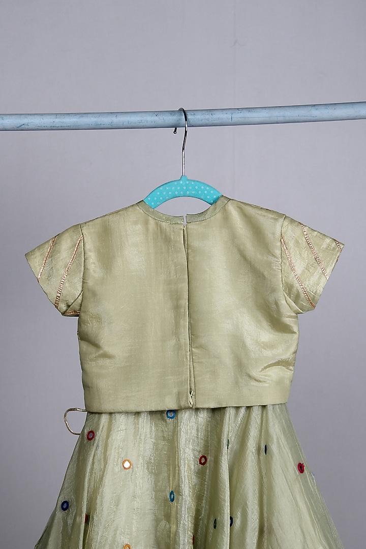 Mint Green Tabby Silk Mirror Embroidered Lehenga Set For Girls by Sky Is Pink at Pernia's Pop Up Shop