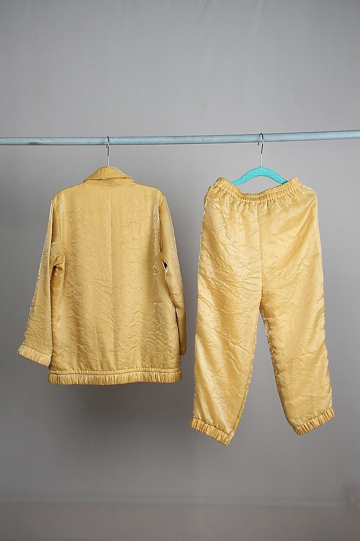 Pastel Yellow Tabby Silk Floral Embroidered Jacket Set For Boys by Sky Is Pink at Pernia's Pop Up Shop