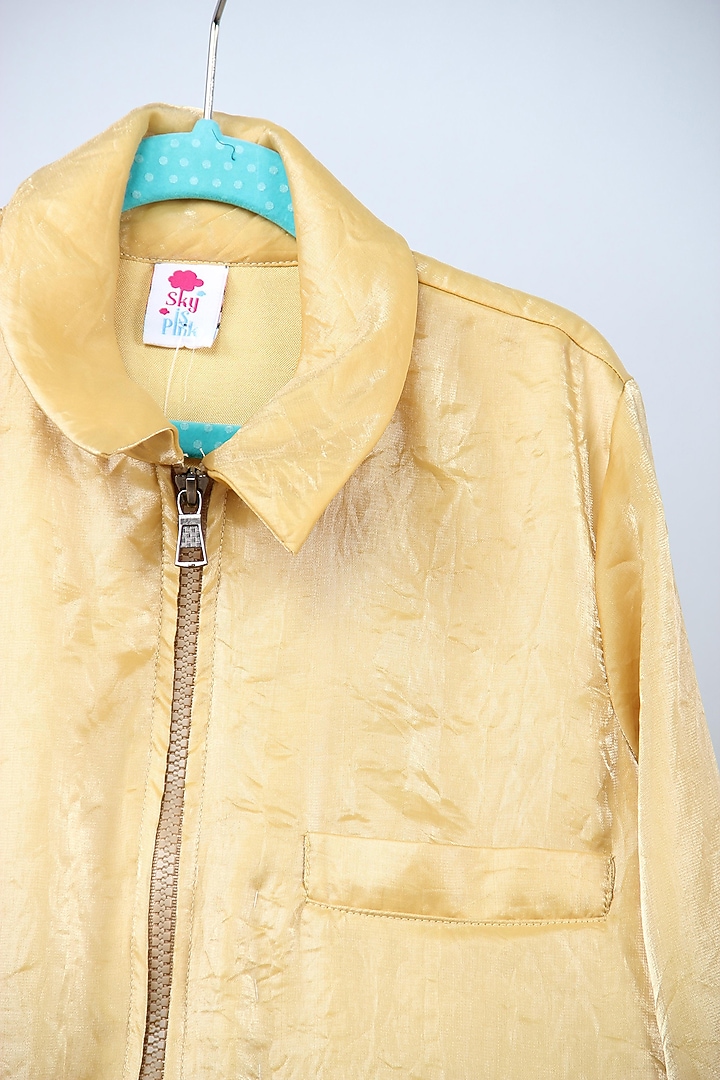 Pastel Yellow Tabby Silk Floral Embroidered Jacket Set For Boys by Sky Is Pink at Pernia's Pop Up Shop