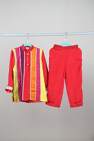 Multi-Colored Chiffon Kurta Set For Boys by Sky Is Pink