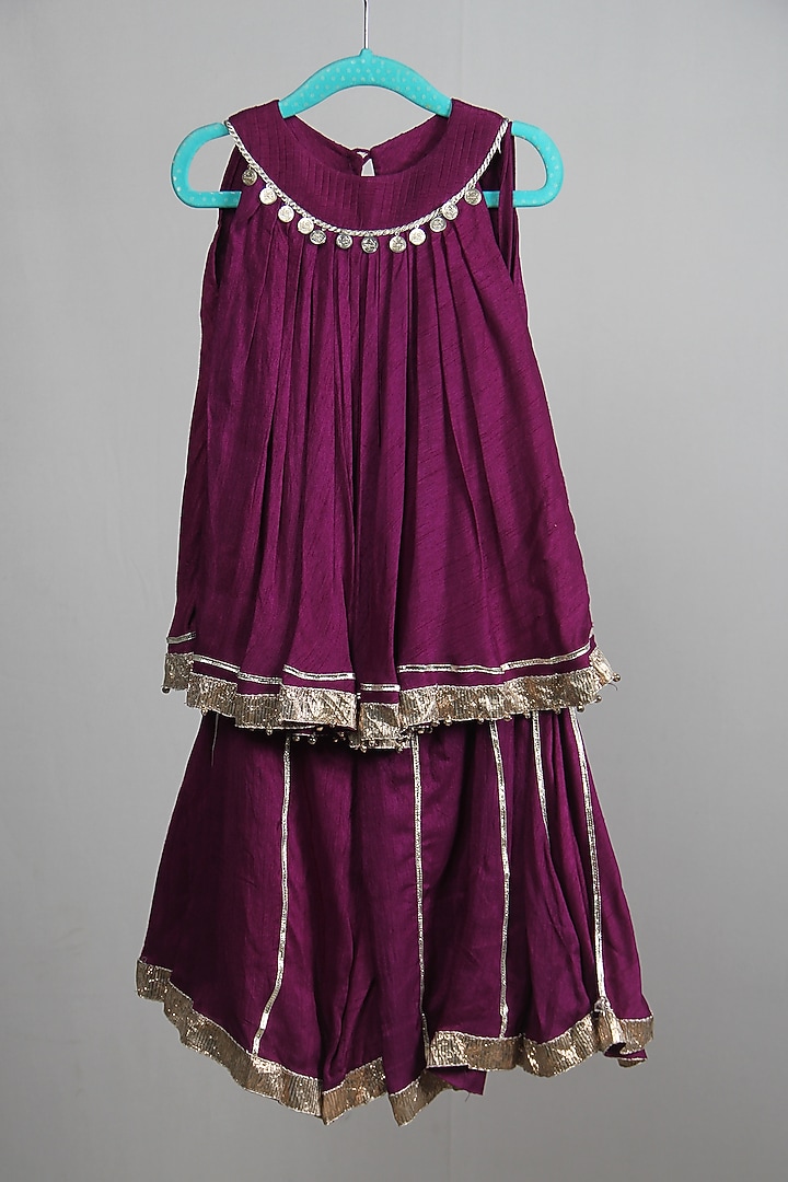 Purple Bamberg Silk Sharara Set For Girls by Sky Is Pink at Pernia's Pop Up Shop