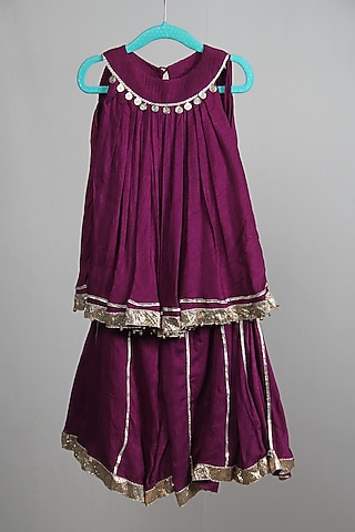 Purple Bamberg Silk Sharara Set For Girls by Sky Is Pink
