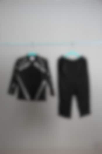 Black Summer Velvet Pearl Embroidered Jacket Set For Boys by Sky Is Pink at Pernia's Pop Up Shop