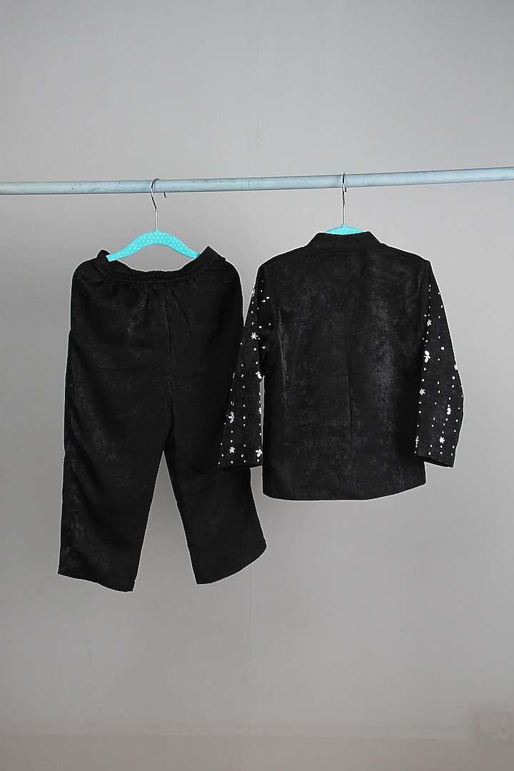 Black Summer Velvet Pearl Embroidered Jacket Set For Boys by Sky Is Pink at Pernia's Pop Up Shop