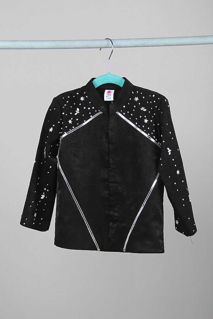Black Summer Velvet Pearl Embroidered Jacket Set For Boys by Sky Is Pink at Pernia's Pop Up Shop