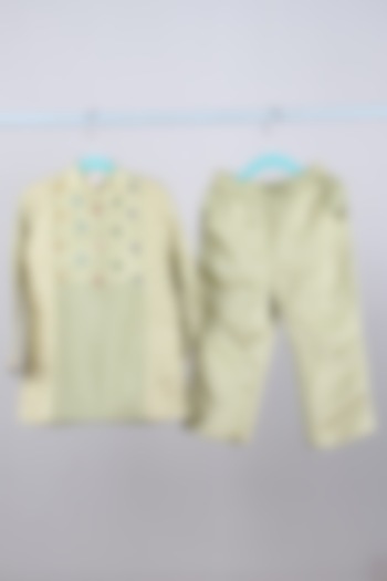 Mint Green Tabby Silk Mirror Embroidered Kurta Set For Boys by Sky Is Pink at Pernia's Pop Up Shop