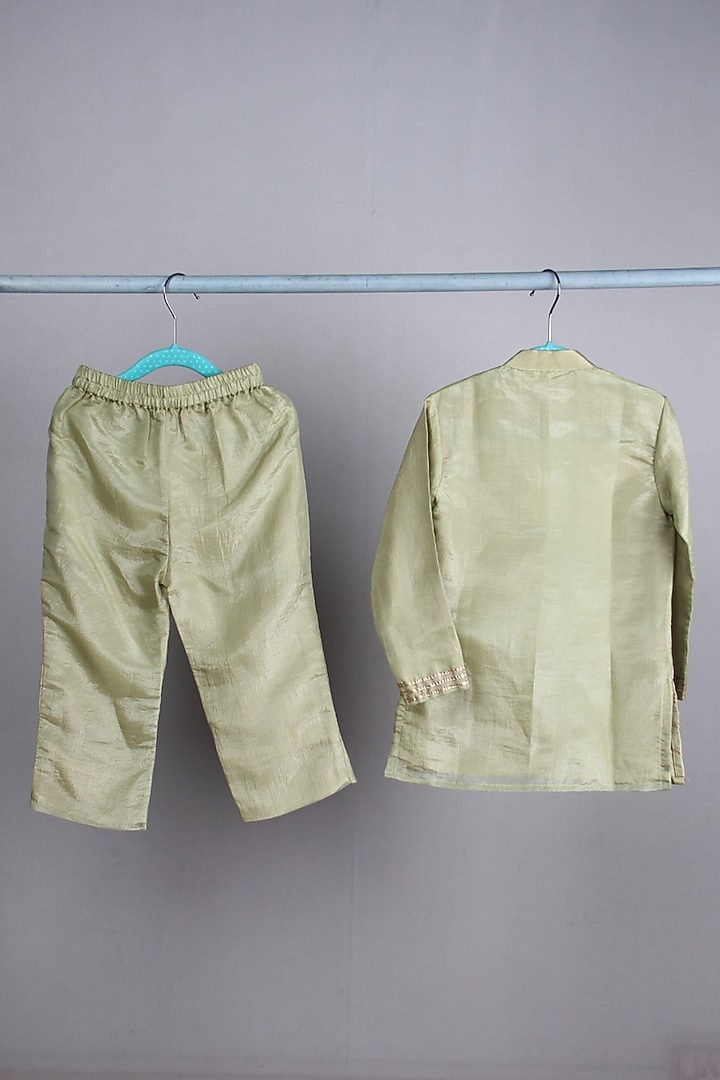 Mint Green Tabby Silk Mirror Embroidered Kurta Set For Boys by Sky Is Pink at Pernia's Pop Up Shop