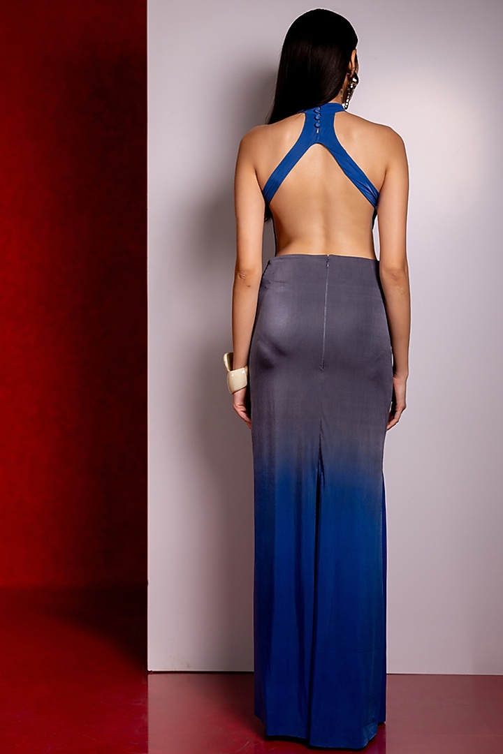 Grey & Blue Malai Lycra Party Wear Gown by PINUP BY ASTHA at Pernia's Pop Up Shop