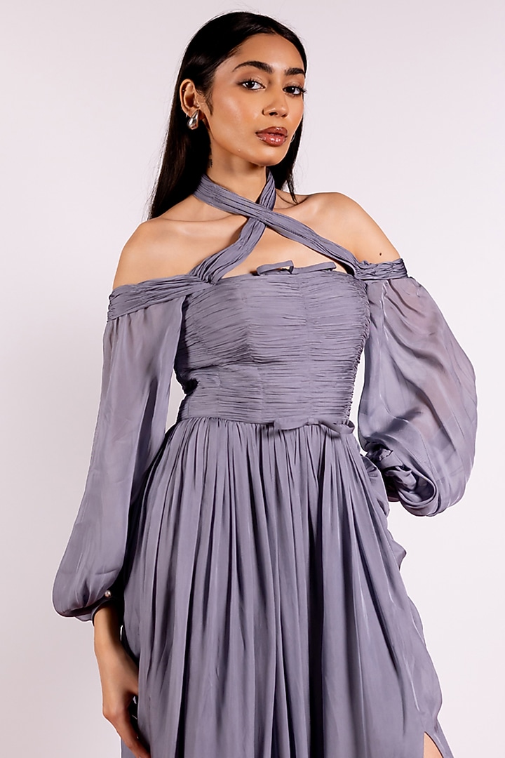 Grey Flat Chiffon Party Wear Gown by PINUP BY ASTHA at Pernia's Pop Up Shop