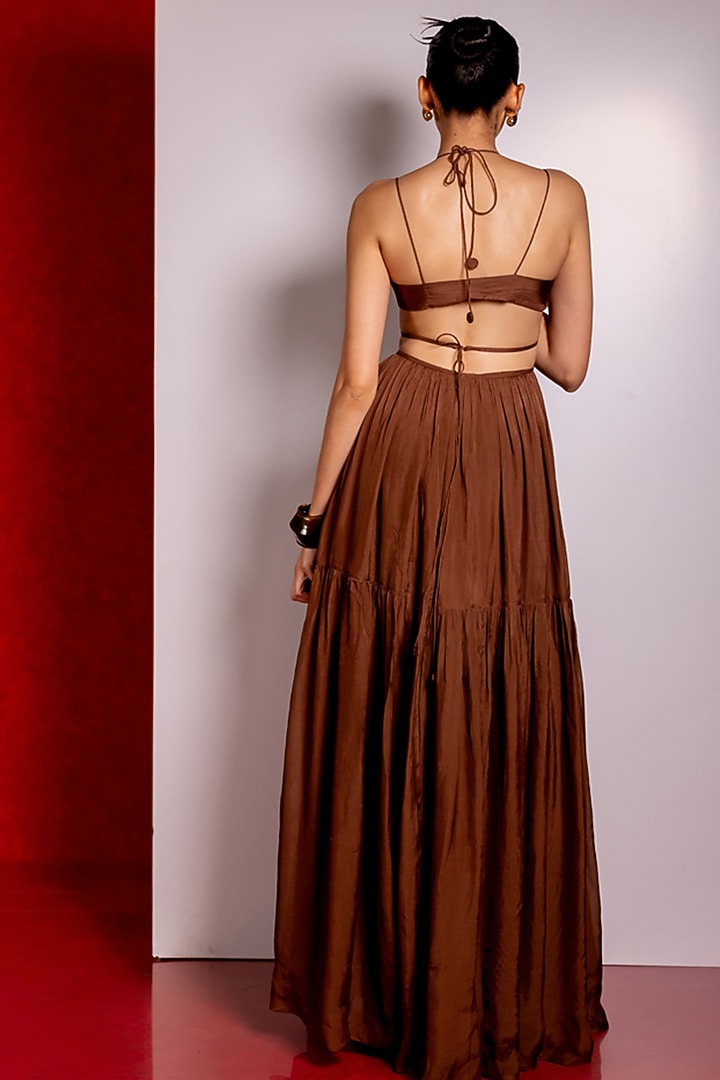 Brown Flat Chiffon Party Wear Gown by PINUP BY ASTHA at Pernia's Pop Up Shop