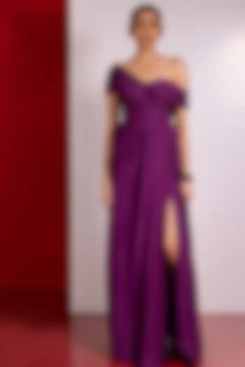 Purple Flat Chiffon Gown by PINUP BY ASTHA at Pernia's Pop Up Shop