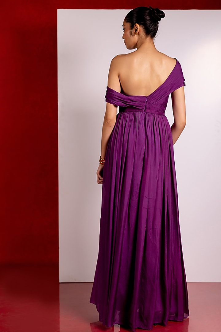 Purple Flat Chiffon Engagement Gown by PINUP BY ASTHA at Pernia's Pop Up Shop
