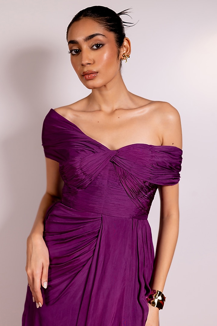 Purple Flat Chiffon Engagement Gown by PINUP BY ASTHA at Pernia's Pop Up Shop