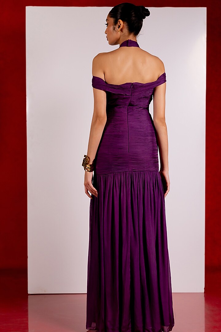 Purple Flat Chiffon Off-Shoulder Engagement Gown by PINUP BY ASTHA at Pernia's Pop Up Shop
