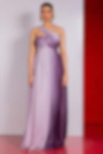 Purple Flat Chiffon One-Shoulder Gown by PINUP BY ASTHA at Pernia's Pop Up Shop