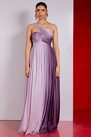 Purple Flat Chiffon One-Shoulder Gown by PINUP BY ASTHA