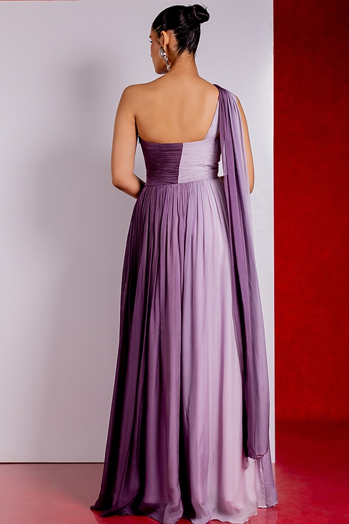 Purple Flat Chiffon One-Shoulder Engagement Gown by PINUP BY ASTHA at Pernia's Pop Up Shop