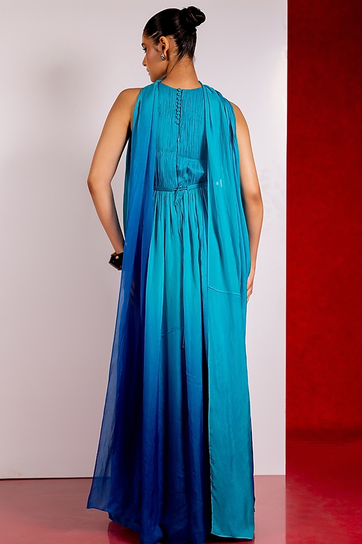 Turquoise Blue Flat Chiffon Engagement Gown by PINUP BY ASTHA at Pernia's Pop Up Shop