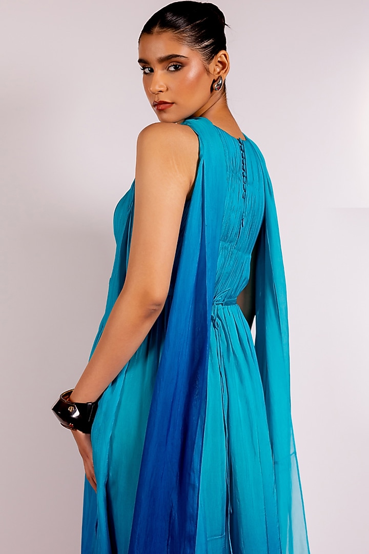 Turquoise Blue Flat Chiffon Engagement Gown by PINUP BY ASTHA at Pernia's Pop Up Shop