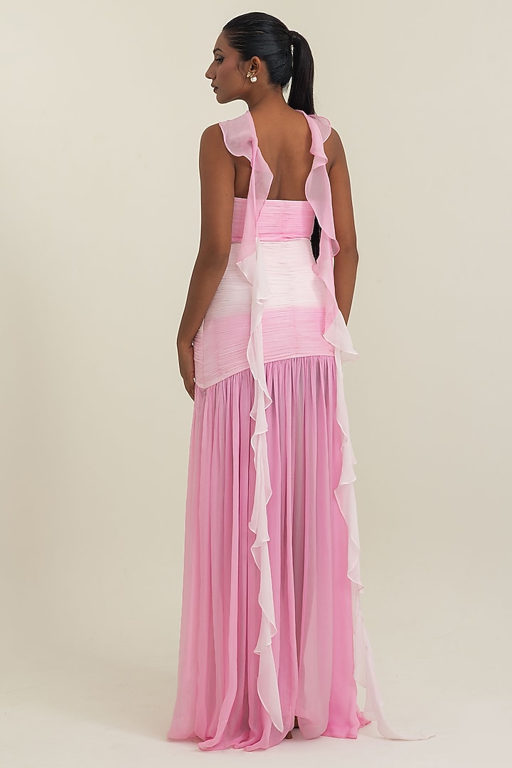 Pink Flat Chiffon Off-Shoulder Party Wear Gown by PINUP BY ASTHA at Pernia's Pop Up Shop