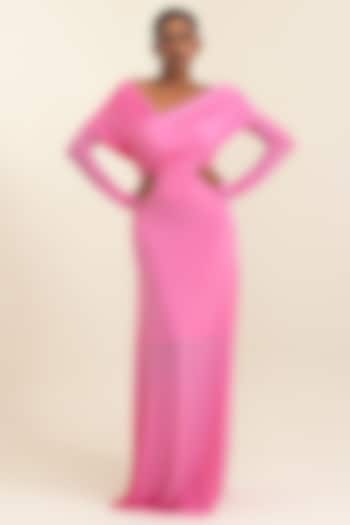 Pink Malai Lycra Off-Shoulder Party Wear Gown by PINUP BY ASTHA at Pernia's Pop Up Shop