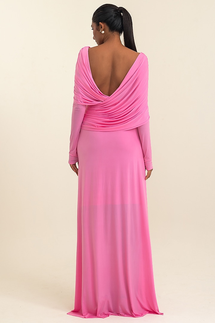 Pink Malai Lycra Off-Shoulder Party Wear Gown by PINUP BY ASTHA at Pernia's Pop Up Shop