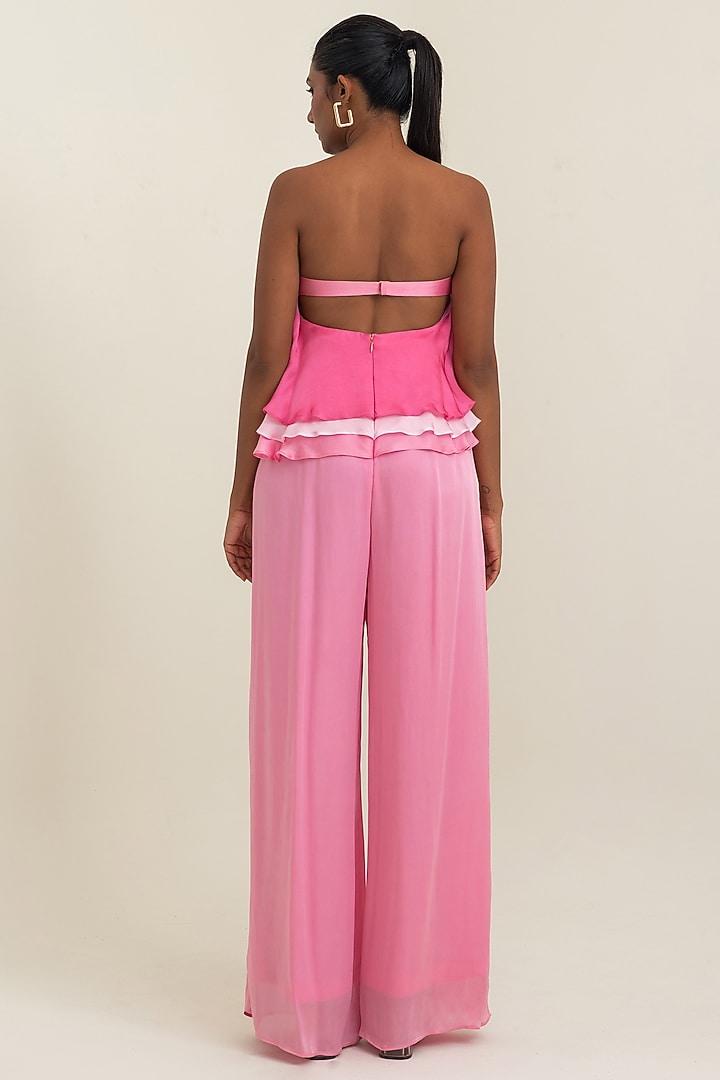 Pink Satin Georgette Off-Shoulder Jumpsuit by PINUP BY ASTHA at Pernia's Pop Up Shop