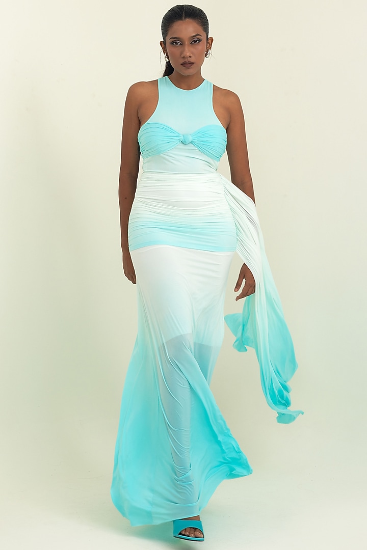 Ice Blue malai Lycra Party Wear Gown by PINUP BY ASTHA at Pernia's Pop Up Shop