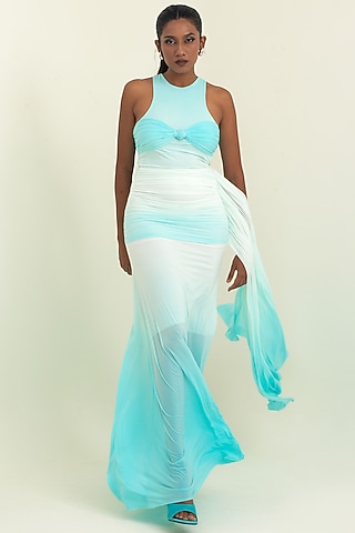 Ice Blue malai Lycra Gown by PINUP BY ASTHA