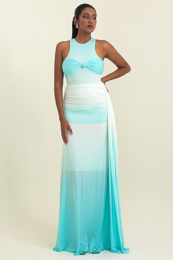 Ice Blue malai Lycra Party Wear Gown by PINUP BY ASTHA at Pernia's Pop Up Shop