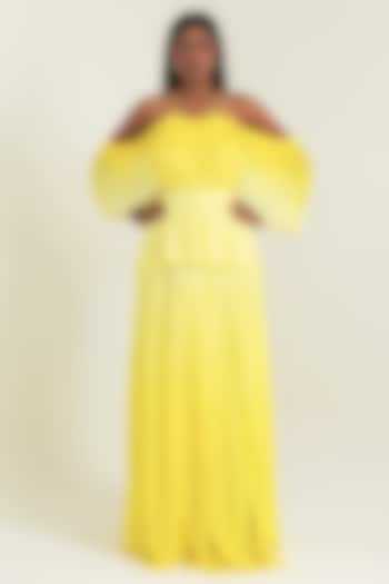 Yellow Flat Chiffon Party Wear Gown by PINUP BY ASTHA at Pernia's Pop Up Shop