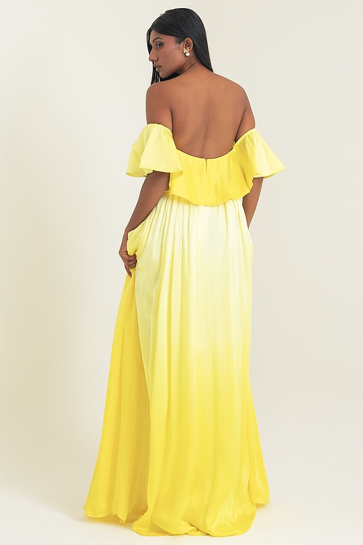 Yellow Satin Georgette Engagement Gown by PINUP BY ASTHA at Pernia's Pop Up Shop