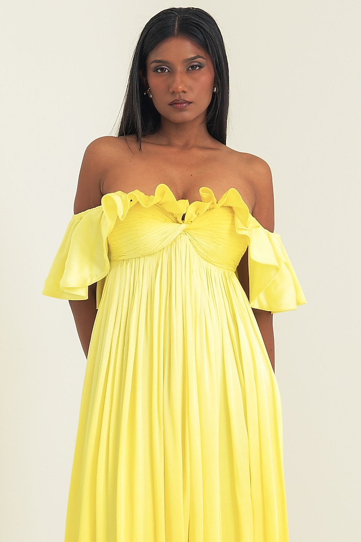 Yellow Satin Georgette Engagement Gown by PINUP BY ASTHA at Pernia's Pop Up Shop