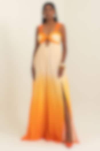 Orange Flat Chiffon Ombre Party Wear Gown by PINUP BY ASTHA at Pernia's Pop Up Shop
